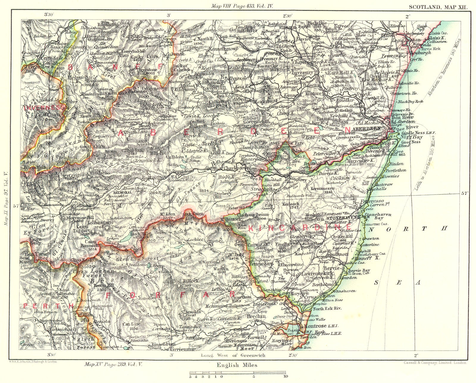 ABERDEENSHIRE. Banffshire Kincardineshire Forfarshire Angus. Aberdeen 1893 map